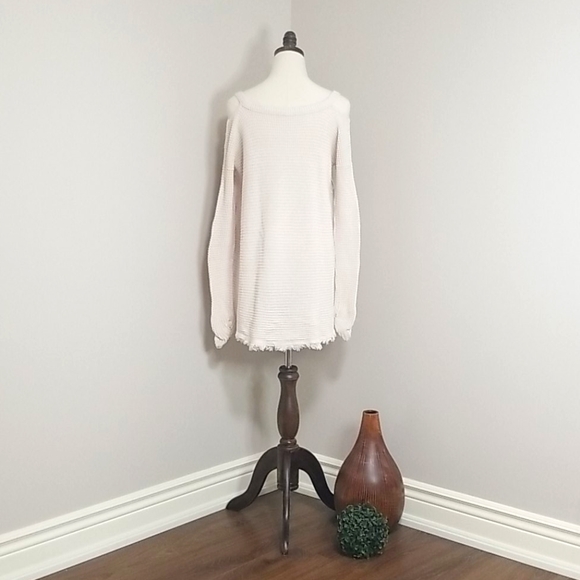 Free People Cream Cold Shoulder Sweater, Size XS - Picture 6 of 7